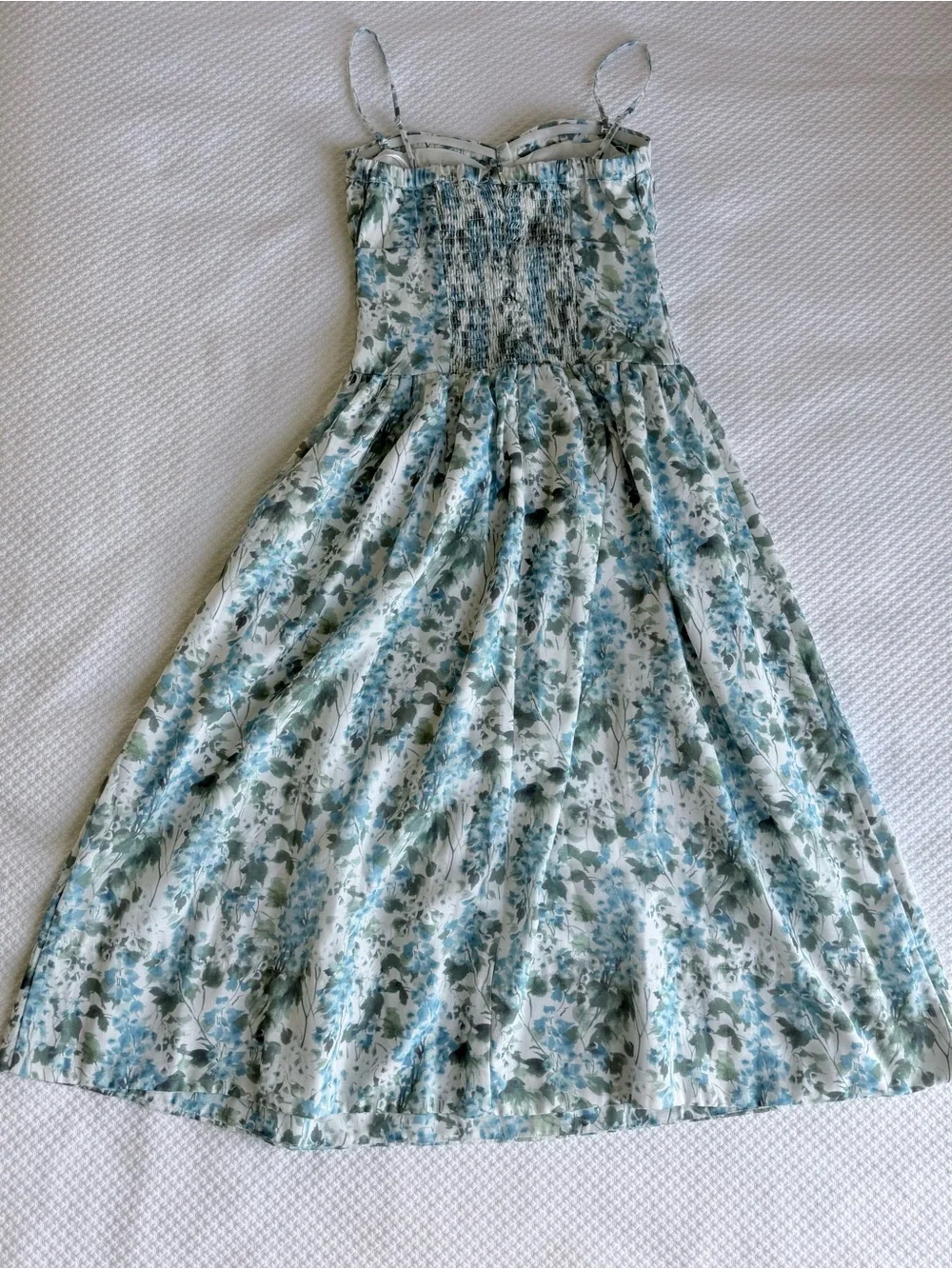 NWT ASTR the Label Capria Pleated Milkmaid Midi Dress, Blue Green floral | Small